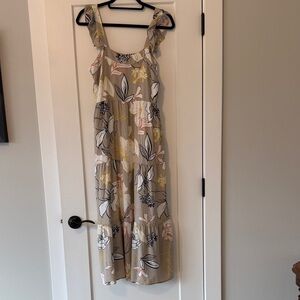 Tribal Floral Print Maxi Dress - Beige and White